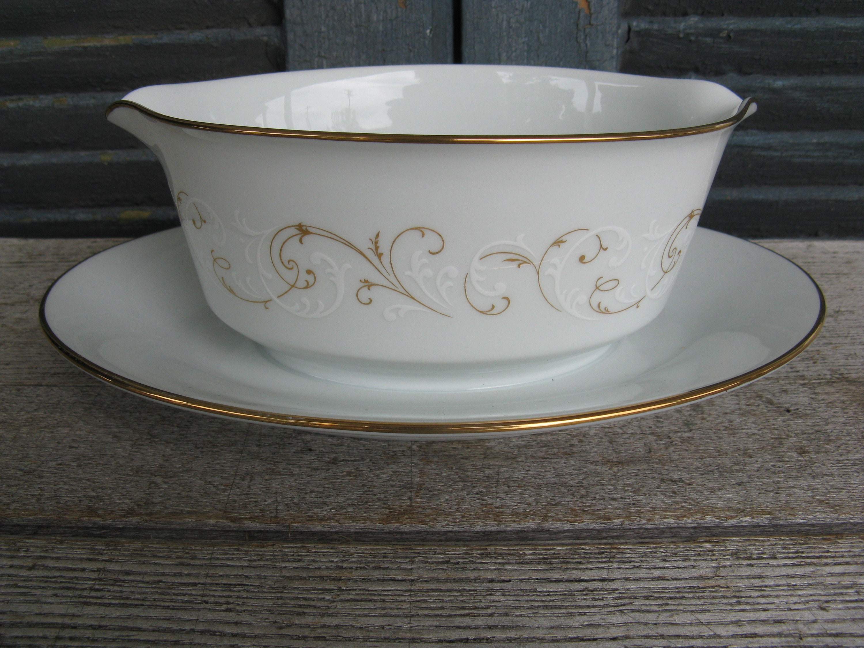 Vintage Noritake Duetto 6610 Gravy Boat With Under Plate Fine