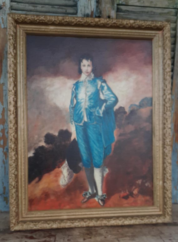 Antique Blue Boy Reproduction Painting by James Flick Gold Gesso