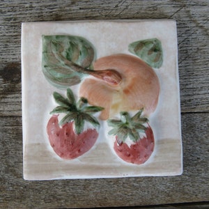 Vintage Handmade Spanish Tile: Peach & Strawberries, French Country Decor