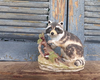 Vintage Lefton Ceramic Racoon Woodlands Decor Cabin Lake House