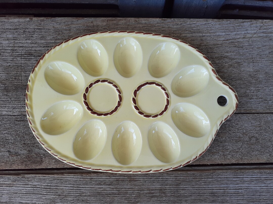 Vintage Yellow Ceramic Egg Plate Vintage Deviled Egg Plate Etsy