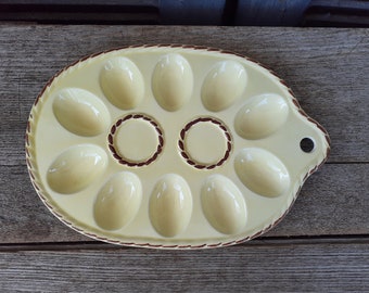 vintage yellow ceramic egg plate vintage deviled egg plate 1960s kitchen rustic cabin