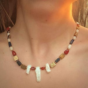 Kybele necklace, – Lapis Lazuli, Jasper, Fresh water pearls,Hematite Necklace – Handmade Spiritual Jewelry – Statement Piece by Atelier Umai