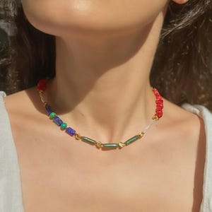 Ayas necklace - Lapis Lazuli, Jade, Coral, Pearl, Apatite, Hematite Necklace – Handmade Spiritual Jewelry – Statement Piece by Atelier Umai
