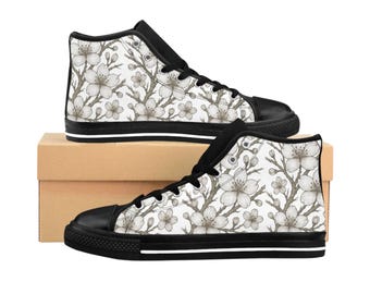 Vintage Floral Women&#39;s High-Top Sneakers, Stylish Casual Footwear, Perfect Gift for Her, Trendy Floral Design, Comfortable Everyday Shoes