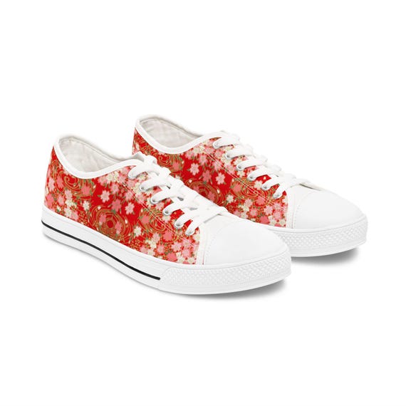 Women's Floral Print Low Top Sneakers, Casual Footwear, Spring - Main Image