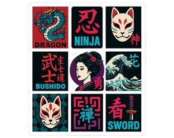 Ninja Themed Kiss-Cut Stickers, Japanese Culture Stickers, Laptop Decor, Gift for Anime Lovers, Cool Wall Art