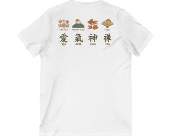 Whimsical Girl Drawing V-Neck Tee, Cute Geisha Graphic Tee, Gift for Kids, Art Lover Shirt, Summer Fashion Tee, Playful Everyday Wear