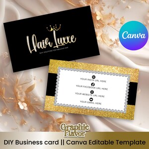 Visitekaartje kapper, Canva bewerkbare sjabloon voor luxe zwarte visitekaartjes, visitekaartje wimpernagelschoonheid, Canva-sjabloon, bewerken in Canva
