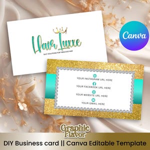 DIY-visitekaartjeontwerp, Canva-bewerkbare sjabloon voor luxe visitekaartjes, Haarwimpernagelschoonheid Bedankkaart, Canva-sjabloon, bewerken in Canva
