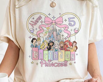 Custom Name Age   Princess Coquette Bow Birthday Shirt, Personalized Birthday Girl Tee,   Castle Toddler,   Princess Gift