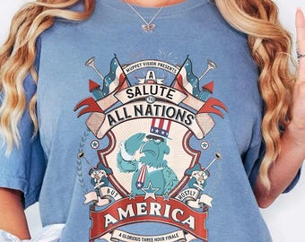 Camiseta Comfort Colors Saludo a Todas las Naciones, Camiseta con Gráfico de Águila Patriótica, Conjunto para Parque Temático Americano, Camiseta de Vacaciones en EE. UU., Camiseta del 4 de Julio