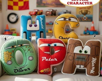 Personalized Cars Letter Pillow, Custom Lightning McQueen Alphabet Pillow,Pixar Cars Name Cushion Gift,Character Pillow Decor,Boy Room Decor