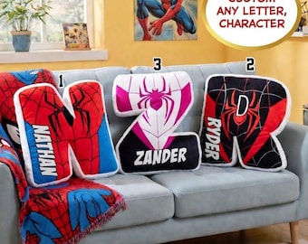 Personalized Spider Letter Pillow, Custom Superhero Name Pillow, Spider Friends Pillow, Super Hero Nursery Decor, Baby Shower Gift