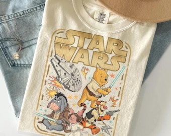 Camiseta vintage de Star Wars Winnie the Pooh, camiseta Comfort Colors con parodia de Jedi Pooh, camiseta para viaje a Galaxy's Edge