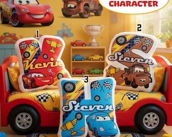 Personalized   Cars Name Pillow Custom Lightning McQueen Mater Cushion, Pixar Racing Car Pillow, Bedroom Decor Cars Theme Gift