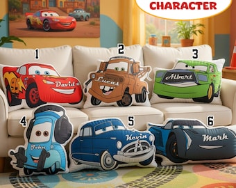 Personalized   Cars Pillow, Custom Lightning McQueen Cushion Cars Movie Character Pillow Racing Theme Room Decor Gift