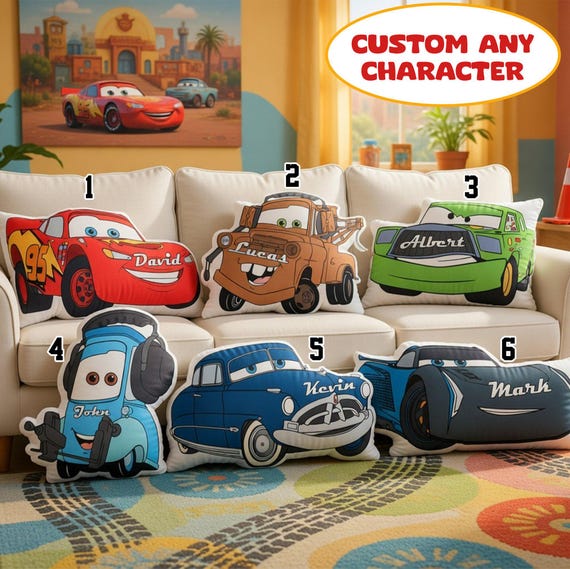 Personalized Cars Pillow, Custom Cushion, Cars Movie Character Pillow Racing Theme Room Decor Gift, Birthday Gift, Gift For Boys, Room Decor