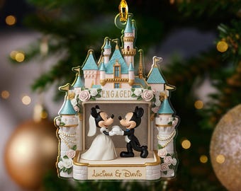 Personalized Mickey And Minnie Engagement Ornament,   Castle Couple Gift, Custom Newlywed Christmas Ornament, First Holiday Decor 2026