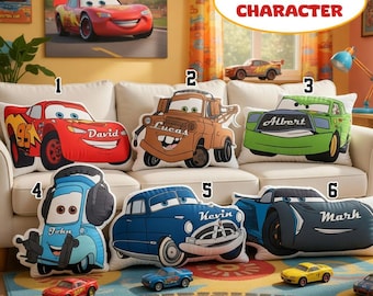 Personalized   Cars Pillow, Custom Lightning McQueen Cushion Cars Movie Character Pillow Racing Theme Room Decor Gift
