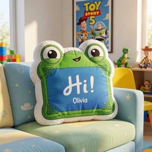 Personalized Lilypad Toy Story 5 Pillow, Custom Frog Name Cushion, Toy Story Nursery Decor, Woody Buzz Gift, Birthday Room Decor Pillow