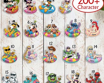 200+   Characters Summer Cruise Magnet, Swimming Floats Mickey & Friends, Personalized 1st Cruise Magnet,   Family Cruise Magnet