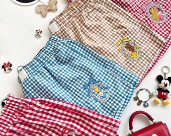 Disney Princess Gingham Shorts, Embroidered Theme Park Outfit, Cute Princess Inspired Shorts, Magic Kingdom Disneybound Outfit