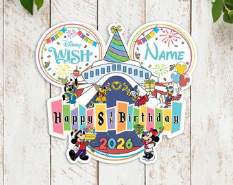 Personalized Mickey & friends Happy Birthday Cruise Magnet,   Family Cruise Ship Stateroom Door, Best Birthday Ever, Wish Fantasy Magic