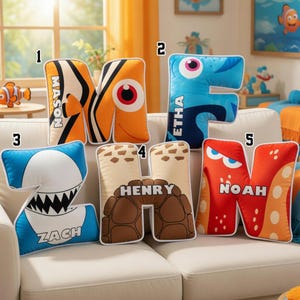 Personalized Disney Nemo Pillow, Custom Finding Nemo Letter Name Cushion Ocean Theme Alphabet Pillow Dory Shark Turtle Decor