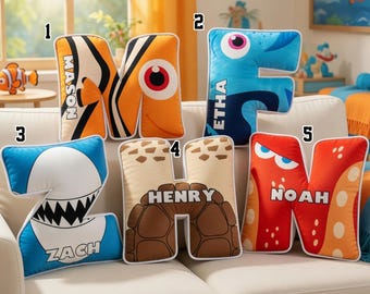 Personalized   Nemo Pillow, Custom Finding Nemo Letter Name Cushion Ocean Theme Alphabet Pillow Dory Shark Turtle Decor