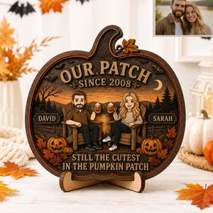 Cartello personalizzato di Halloween per coppie, targa in legno personalizzata con zucche, decorazione autunnale per anniversario, regalo per la coppia