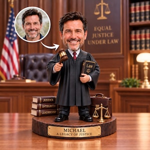 Personalized Judge Wooden Block, Custom Face Lawyer Figurine, Attorney Graduation Gift, Law Office Decor, Legal Career Keepsake