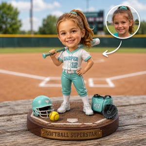 Personalisierter Softball-Holzblock als Geschenk, Softball-Spielerfigur mit Foto, Softball-Erinnerungsstück für Mädchen, Teamgeschenk, Geschenk zum Abschlussball