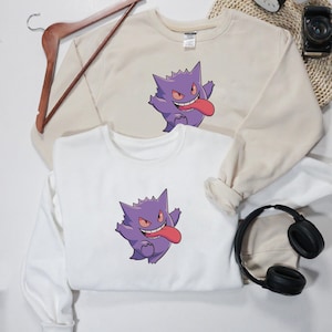 Gengar PKM Embroidered Sweatshirt, Gengar PKM EMB Matching Birthday Shirts, Gengar Japan Anime T-shirt