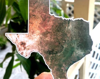 Autocollant en vinyle de l'État du Texas de 5 po. Autocollants pour bouteilles d'eau du Texas. Décalcomanie du Texas. Cadeau de décalcomanie en vinyle du Texas. Images satellite réelles du Texas.