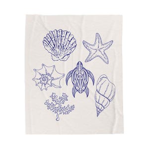 Coastal Plush Blanket - Soft Beach Decor, Nautical Throw, Ocean Lover Gift, Home Warmth, Sea Life