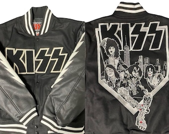 AMEKAJI Rare KISS Rock Band Design Embroidered Yokosuka Jumper Bomber Sukajan Souvenir Sutajan Varsity Letterman Stadium Jumper Jacket M