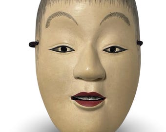 Hand-Carved Wooden Japanese Noh Mask 