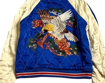 Rare Limited Model – The Real McCoy’s Sukajan – Reversible Souvenir Bomber Jacket Hawk Embroidery Japan × Korea – Size 42 XL Yokosuka Jumper
