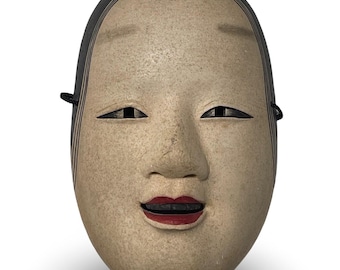 Hand-Carved Wooden Japanese Noh Mask 