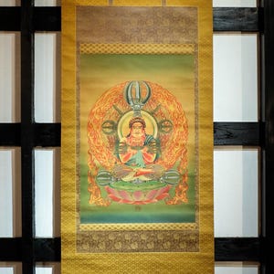 Fierce Japanese Fudō Myōō Scroll – Immovable Wisdom King – Esoteric Buddhist Protector – Hand-Painted Temple Wall Art