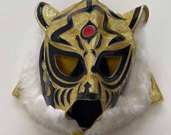 Vintage Japanese Tiger Mask Hero Wrestling Mask | Gold Black Lucha Libre Style | Pro Wrestling Collectible Cosplay Costume