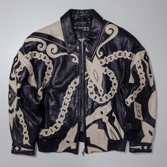 Vintage Marc Buchanan Pelle Pelle Black Cream Leather Bomber