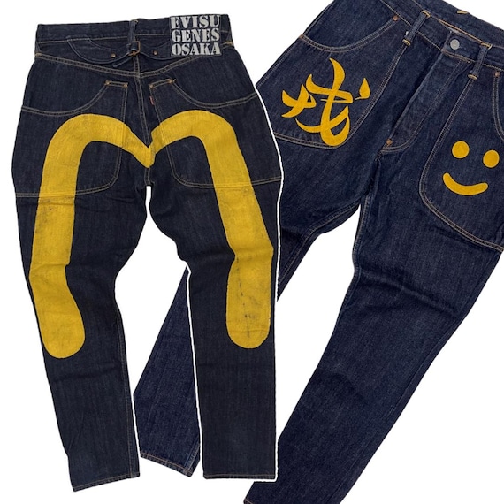 Vintage Evisu Yamane Genes Osaka Jeans Yellow Hand Painted Yellow