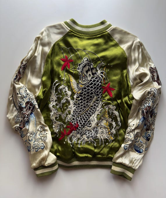 Satori Sukajan Souvenir Jacket | Rising Koi Fish & Hokusai Waves