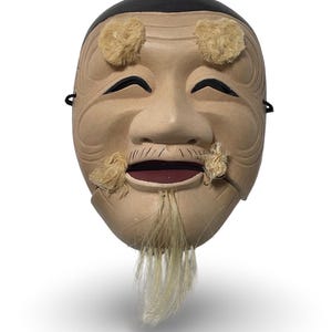 Vintage Japanese Noh Mask – Rojin Scholar Old Man Wooden Theater Mask for Men | Traditional Hand-Carved Wall Decor | Japan Art Collectible