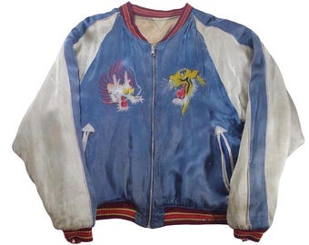 1940s 1950s SUPER VINTAGE Japanese Japan Blue Yellow Tiger Tora