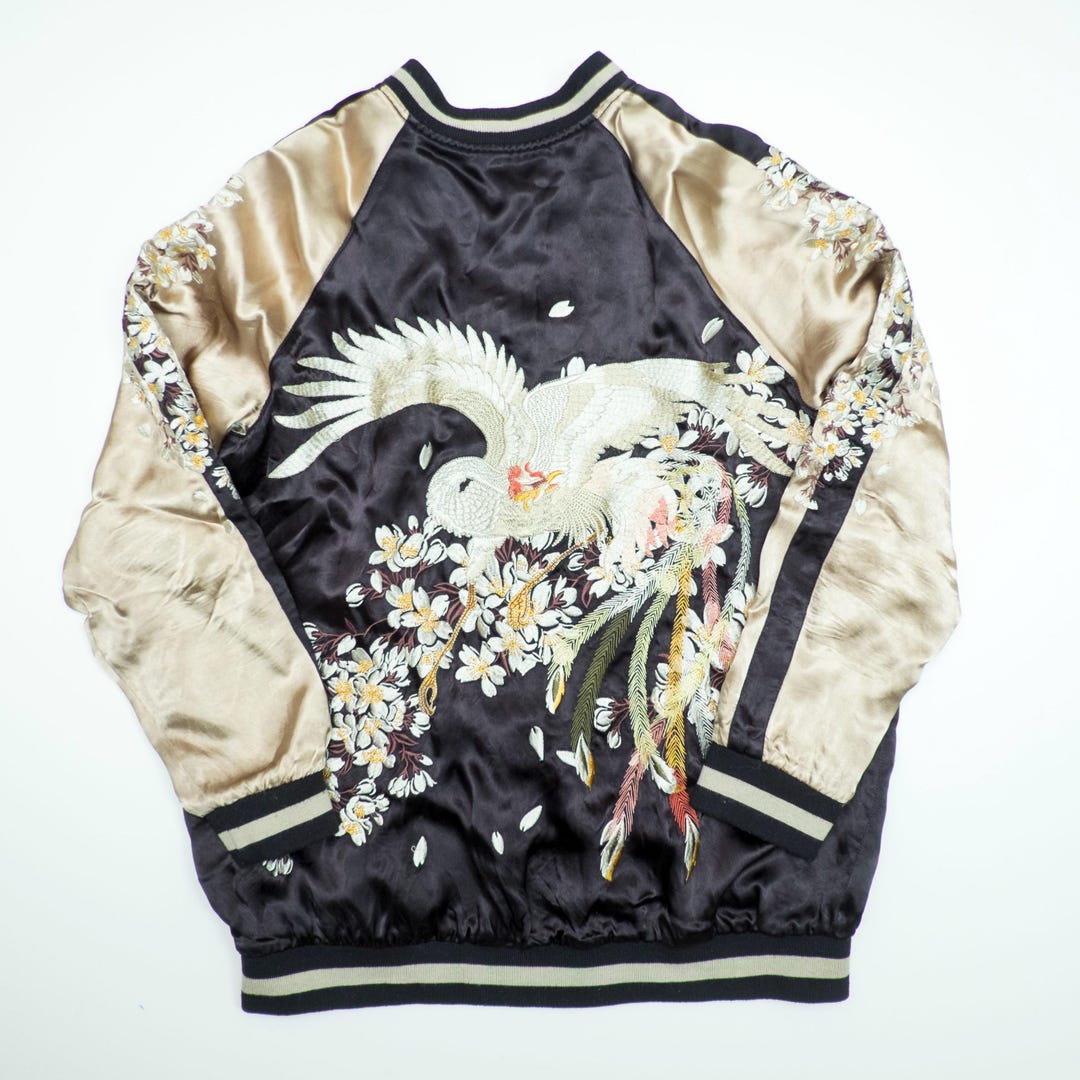 Japanese Tree Jacket Vintage Japanese Sukajan Jacket | Embroidered Crane & Cherry Blossoms ...