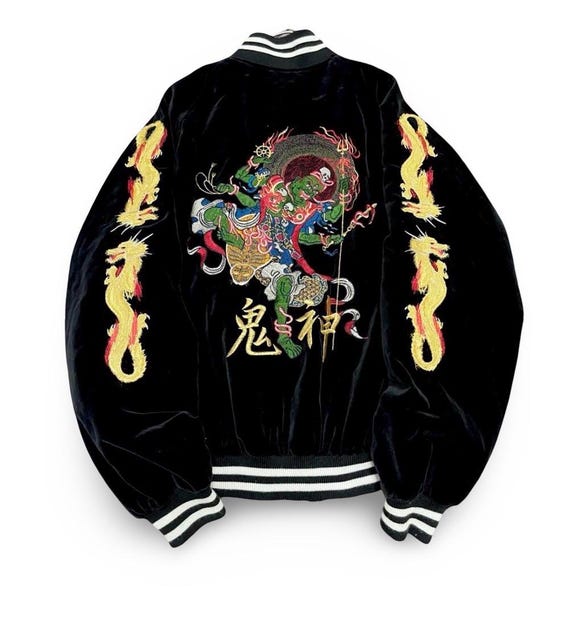 Japanese Velvet Sukajan Souvenir Jacket – Oni God, Fujin Raijin