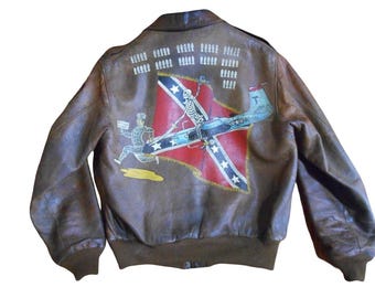 MUSEUM QUALITY Authentic Rough Wear WWII WW2 Vintage A-2 Military Flight Leather Korean War Hand Painted Bomber Pilot Blouson Jacket Size 42